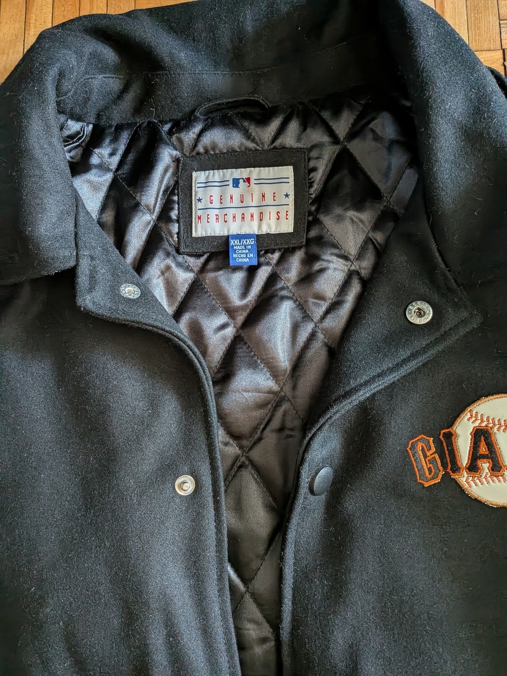 Vintage San Francisco Giants Varsity Jacket XXL Black Wool White Leather Jacket - Picture 2 of 9